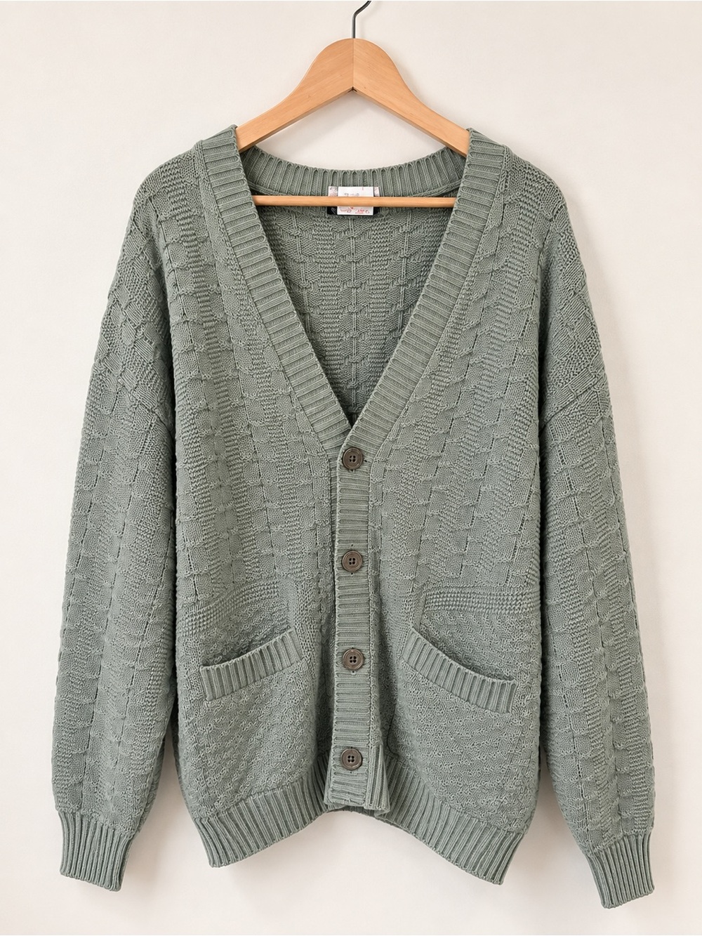 Vintage Daniel Hechter Paris Sage Green Cotton Knit Cardigan XL